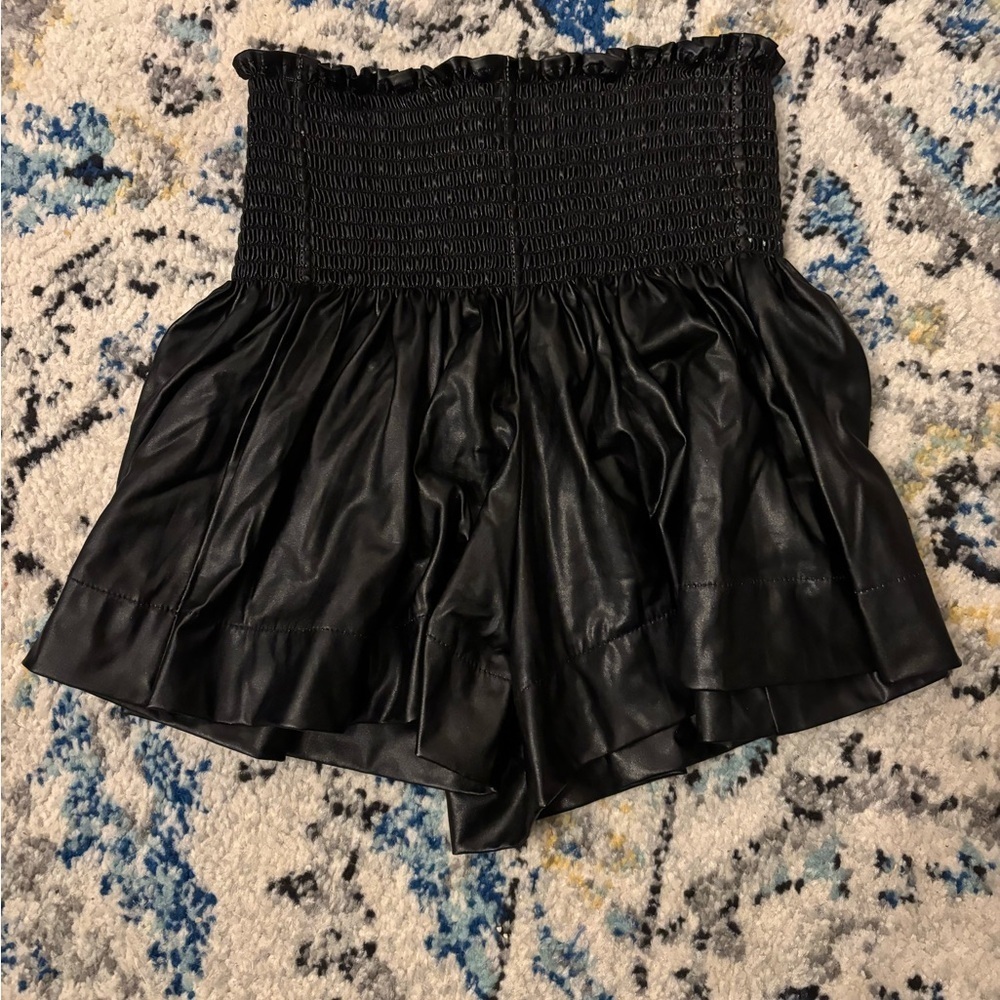 Queen of Sparkles Black Faux Leather Mini Swing Shorts - Picture 3 of 6